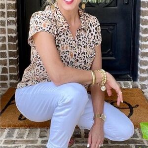 EUC S CAbi Lynx Top Leopard Print Blouse